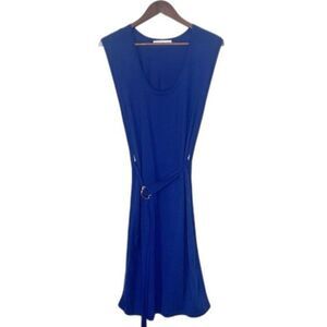 Rodebjer Blue Sleeveless Scoop Neck Self Tie Belt Knit Dress